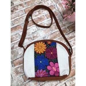 Embroidered Floral Crossbody Bag in Brown, White and Multicolor